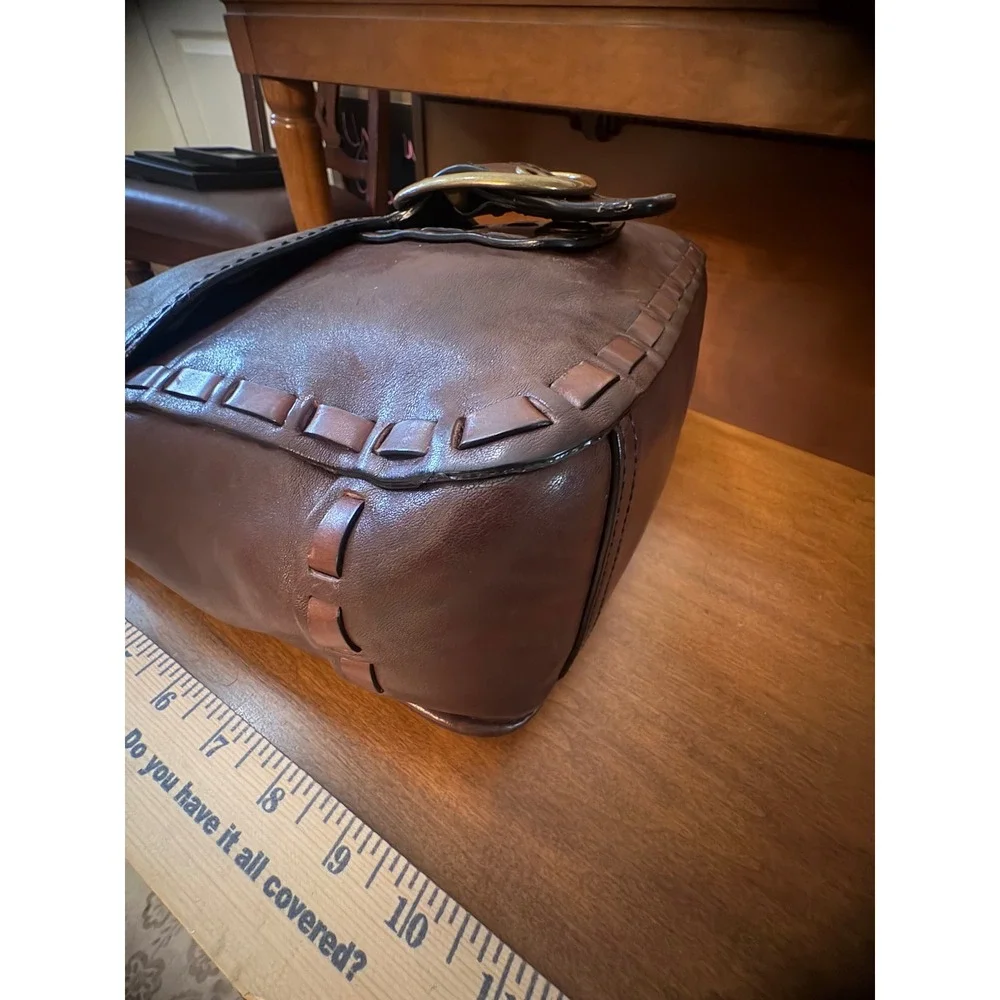 Coach Bleeker Tattersall Leather Flap Crossbody Brown Whipstitch Turnlock 11446 - Picture 7 of 12